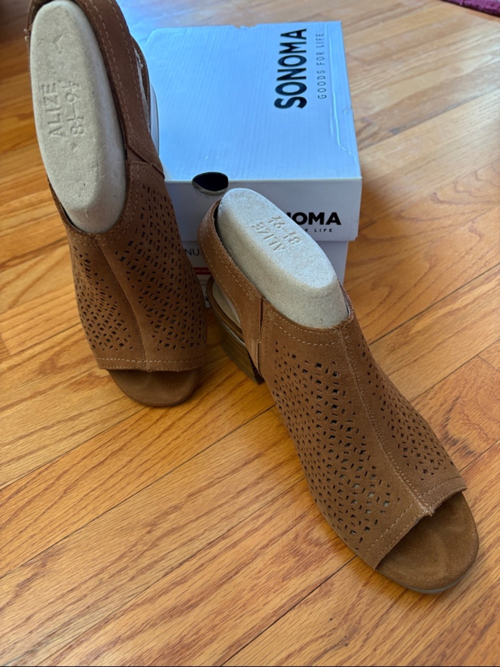 Brand New Sonoma Brown Perforated Open-Toe Suede Sandals